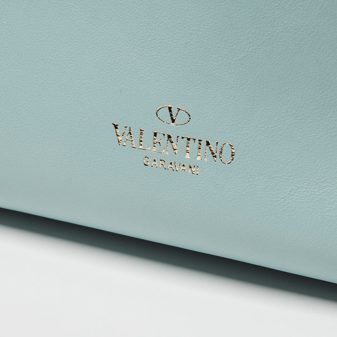 Valentino Light Blue Calf Leather Medium Rockstud Tote Bag