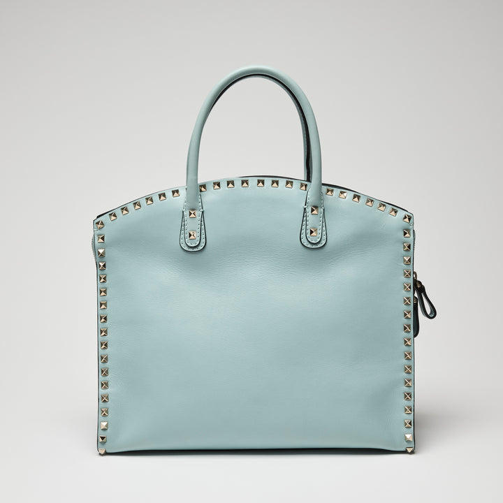 Valentino Light Blue Calf Leather Medium Rockstud Tote Bag