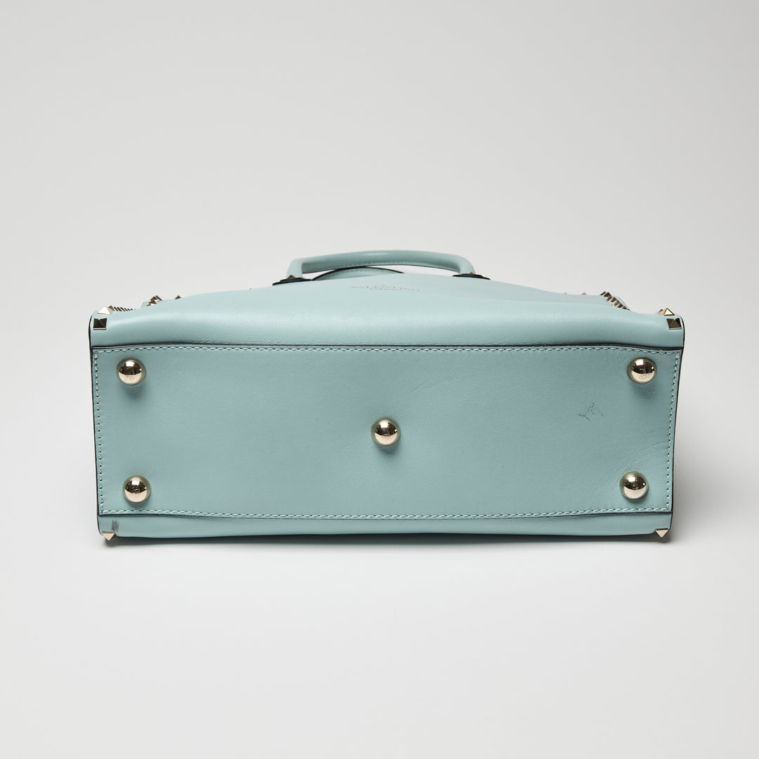 Valentino Light Blue Calf Leather Medium Rockstud Tote Bag