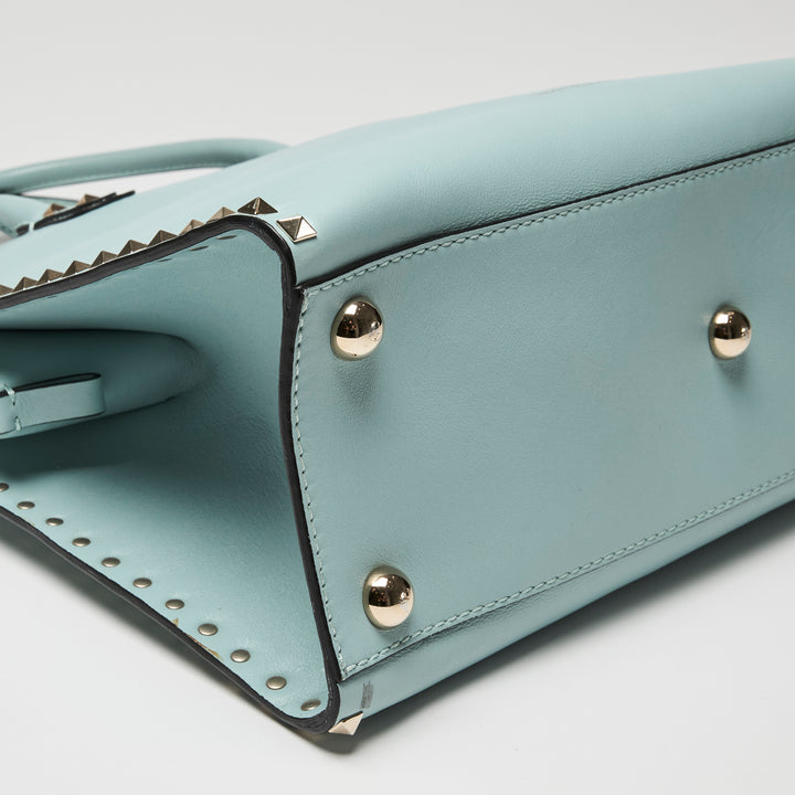 Valentino Light Blue Calf Leather Medium Rockstud Tote Bag