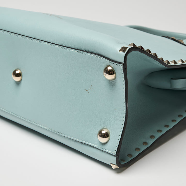 Valentino Light Blue Calf Leather Medium Rockstud Tote Bag