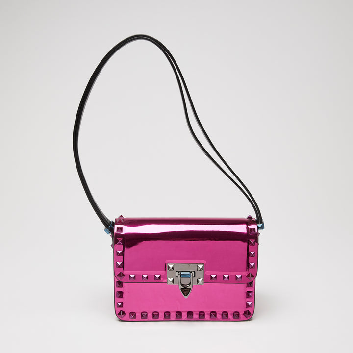 Valentino Metallic Pink Patent Leather Small Rockstud Shoulder Bag