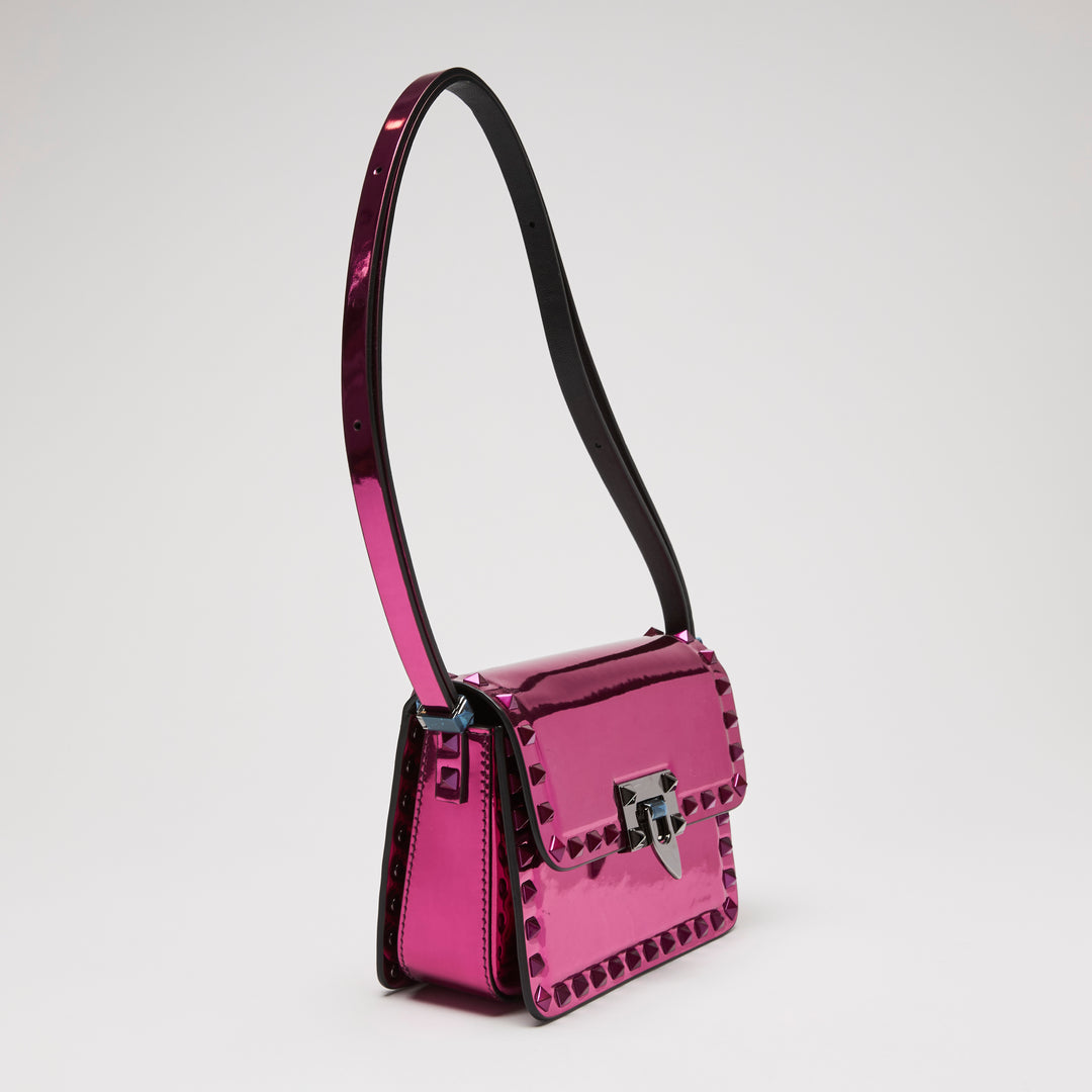 Valentino Metallic Pink Patent Leather Small Rockstud Shoulder Bag