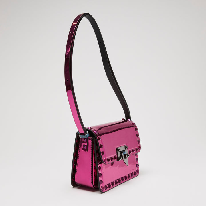 Valentino Metallic Pink Patent Leather Small Rockstud Shoulder Bag