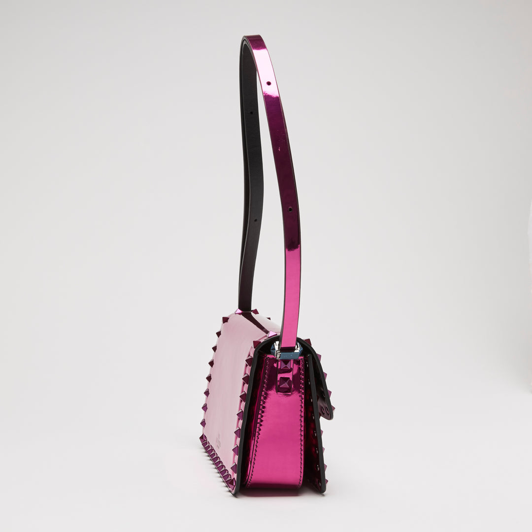 Valentino Metallic Pink Patent Leather Small Rockstud Shoulder Bag