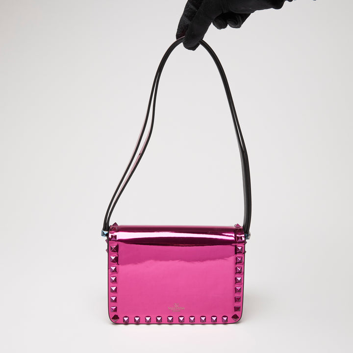 Valentino Metallic Pink Patent Leather Small Rockstud Shoulder Bag