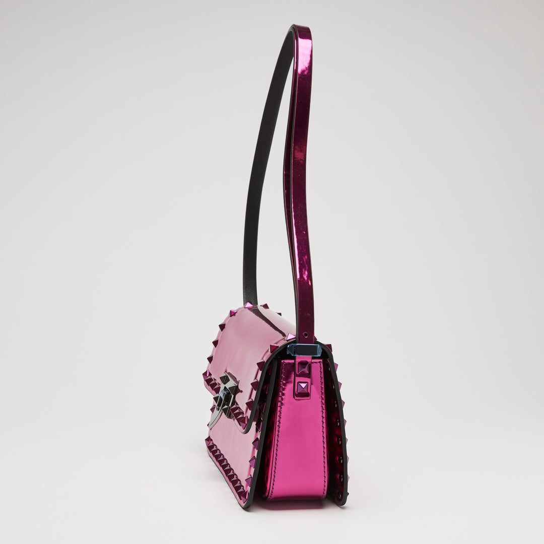 Valentino Metallic Pink Patent Leather Small Rockstud Shoulder Bag