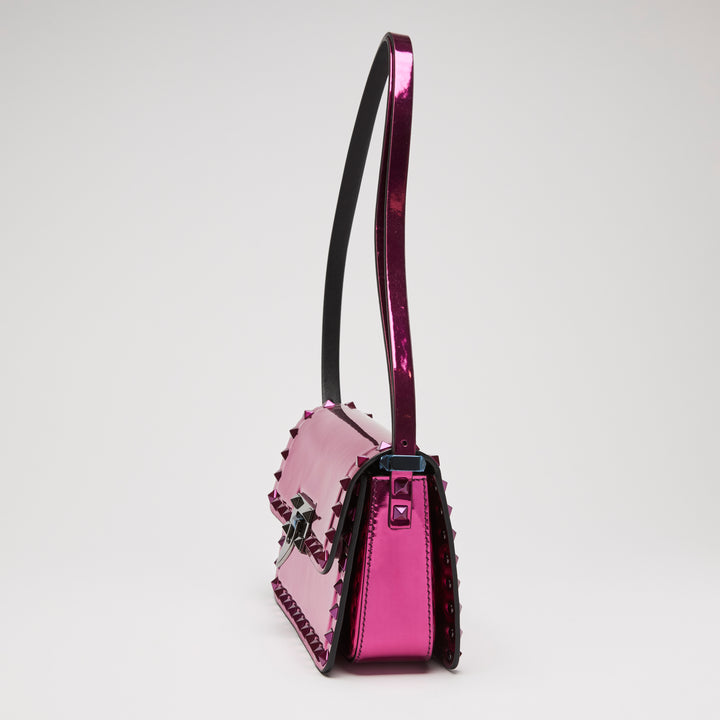Valentino Metallic Pink Patent Leather Small Rockstud Shoulder Bag