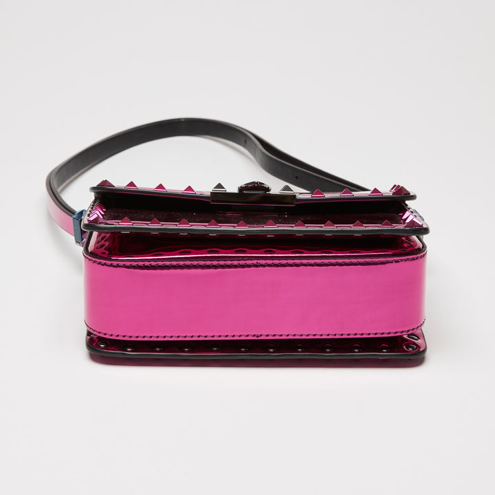 Valentino Metallic Pink Patent Leather Small Rockstud Shoulder Bag