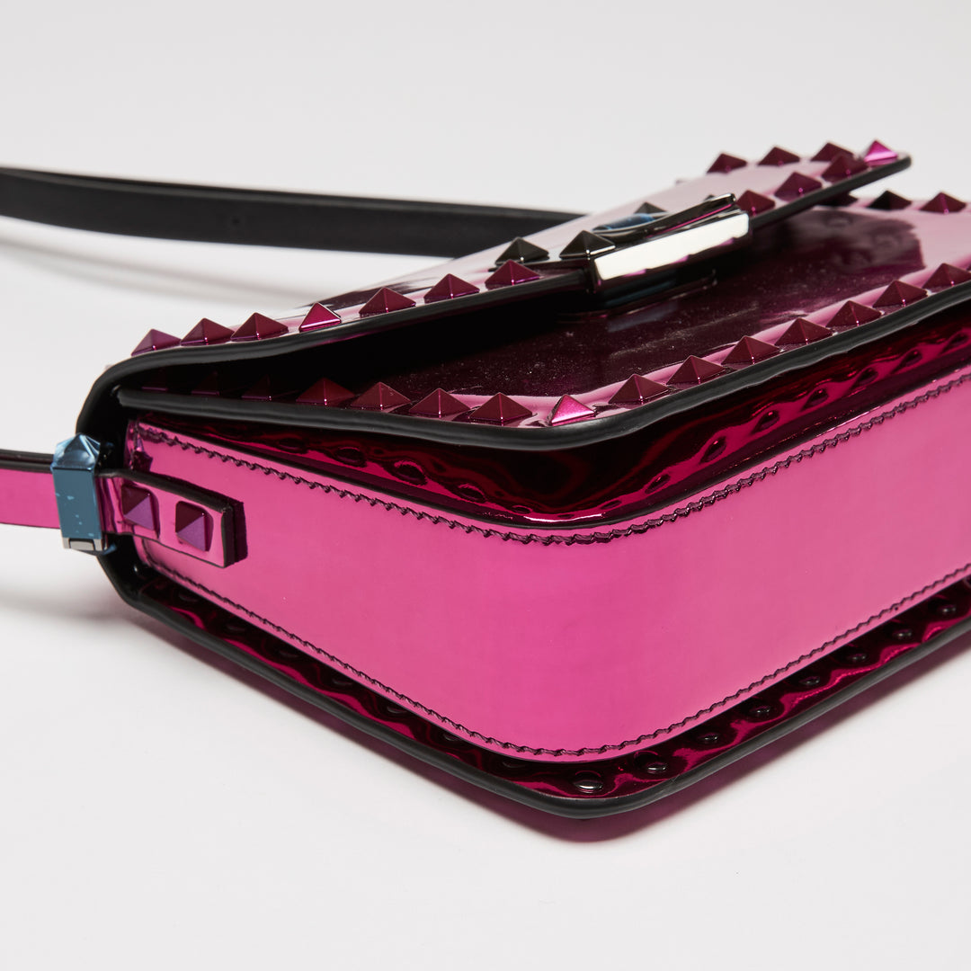 Valentino Metallic Pink Patent Leather Small Rockstud Shoulder Bag