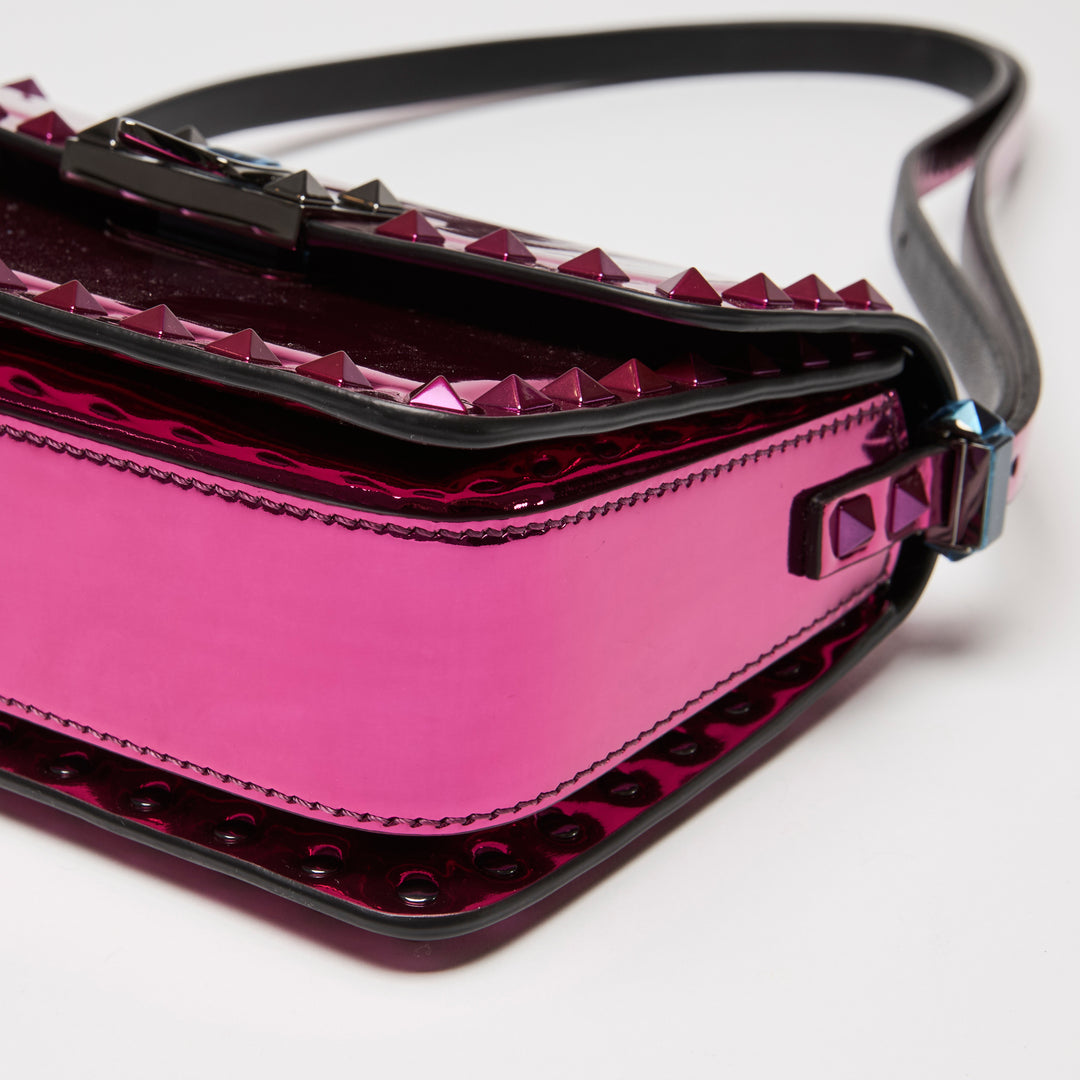 Valentino Metallic Pink Patent Leather Small Rockstud Shoulder Bag