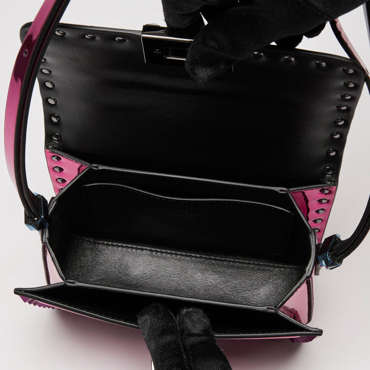 Valentino Metallic Pink Patent Leather Small Rockstud Shoulder Bag