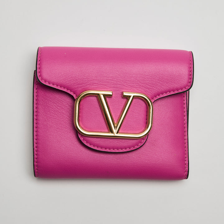 Valentino Pink Calfskin Leather Loco Bifold Wallet
