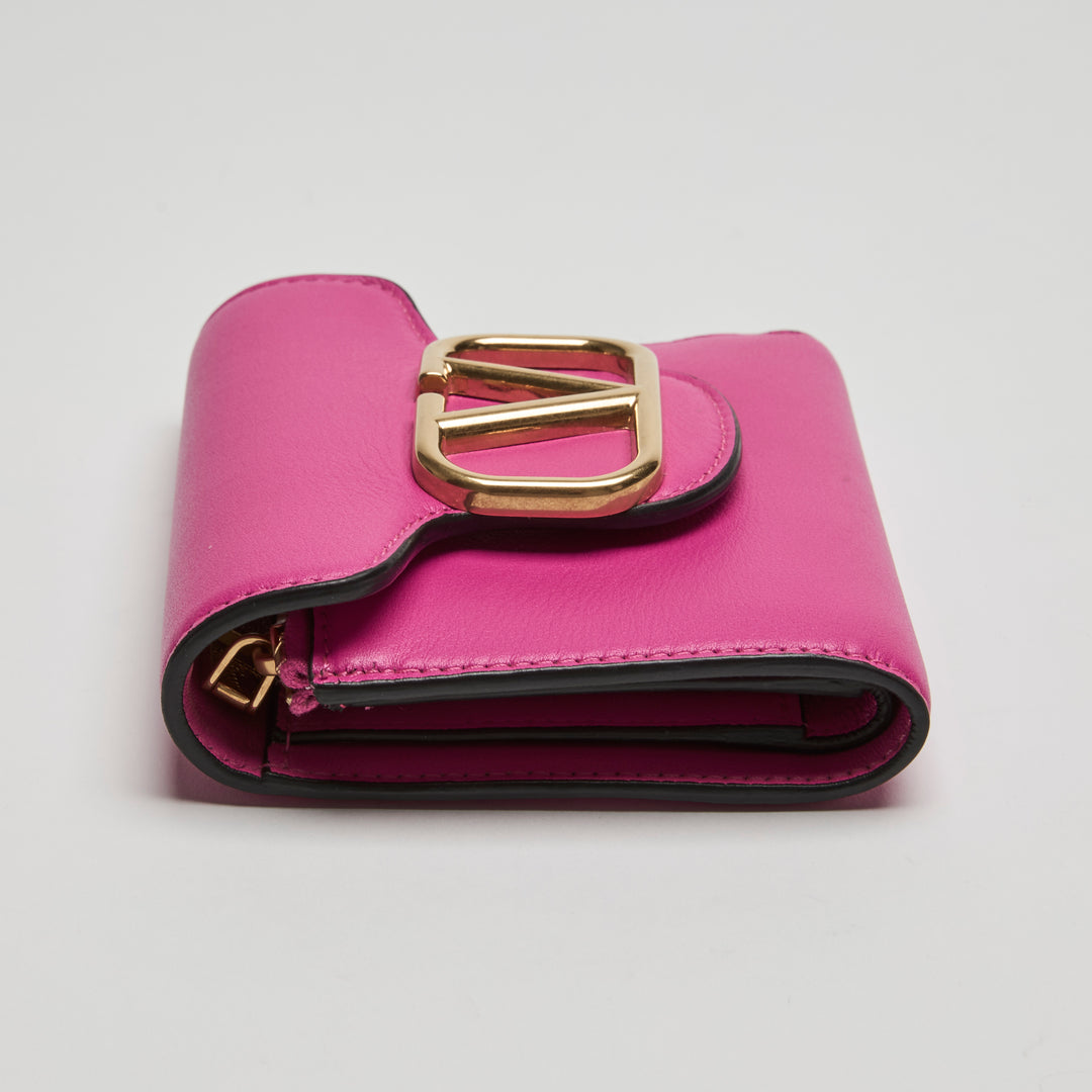Valentino Pink Calfskin Leather Loco Bifold Wallet
