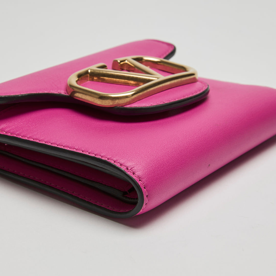 Valentino Pink Calfskin Leather Loco Bifold Wallet