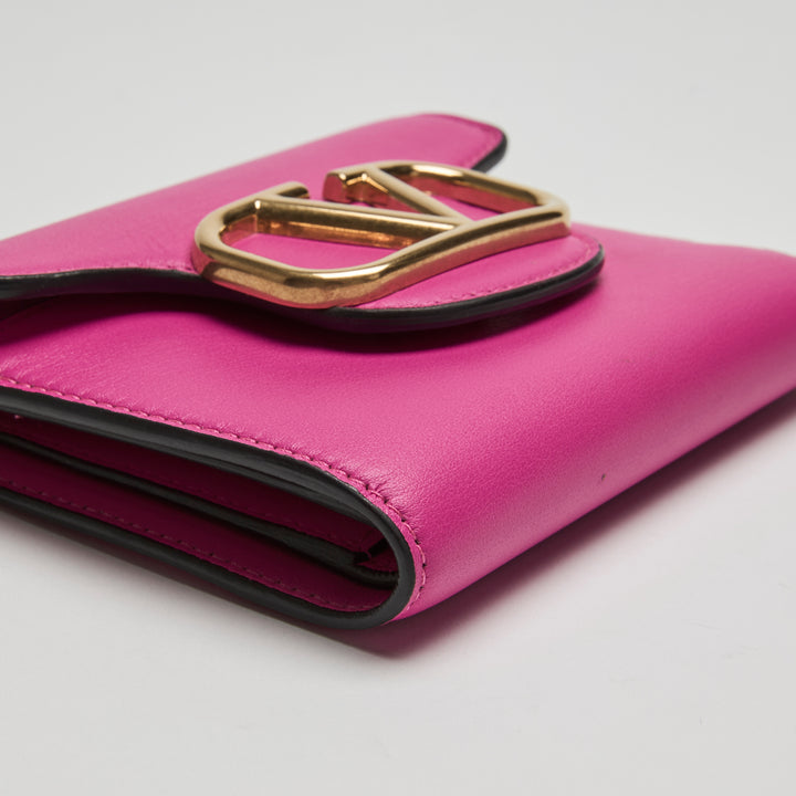 Valentino Pink Calfskin Leather Loco Bifold Wallet