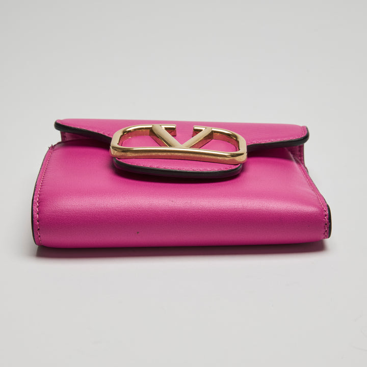 Valentino Pink Calfskin Leather Loco Bifold Wallet