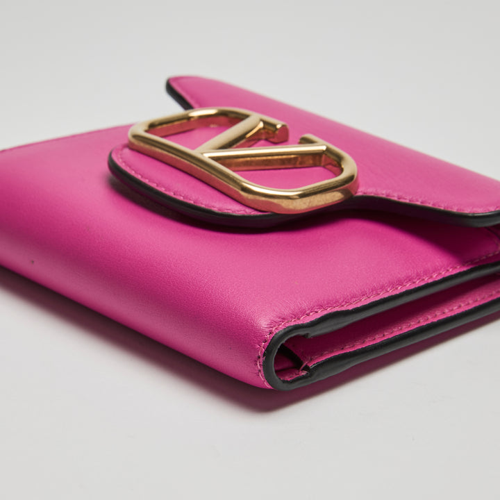 Valentino Pink Calfskin Leather Loco Bifold Wallet