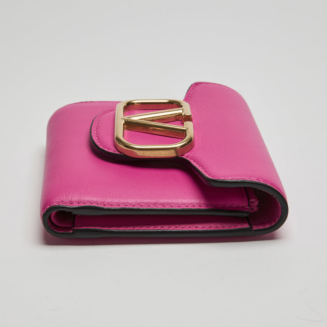 Valentino Pink Calfskin Leather Loco Bifold Wallet