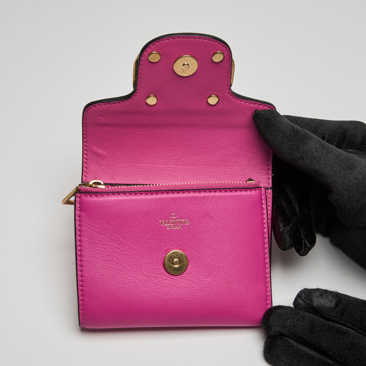 Valentino Pink Calfskin Leather Loco Bifold Wallet