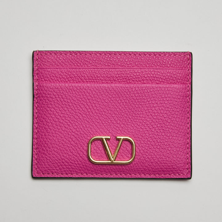 Valentino Pink Grained Calfskin Leather VLogo Cardholder