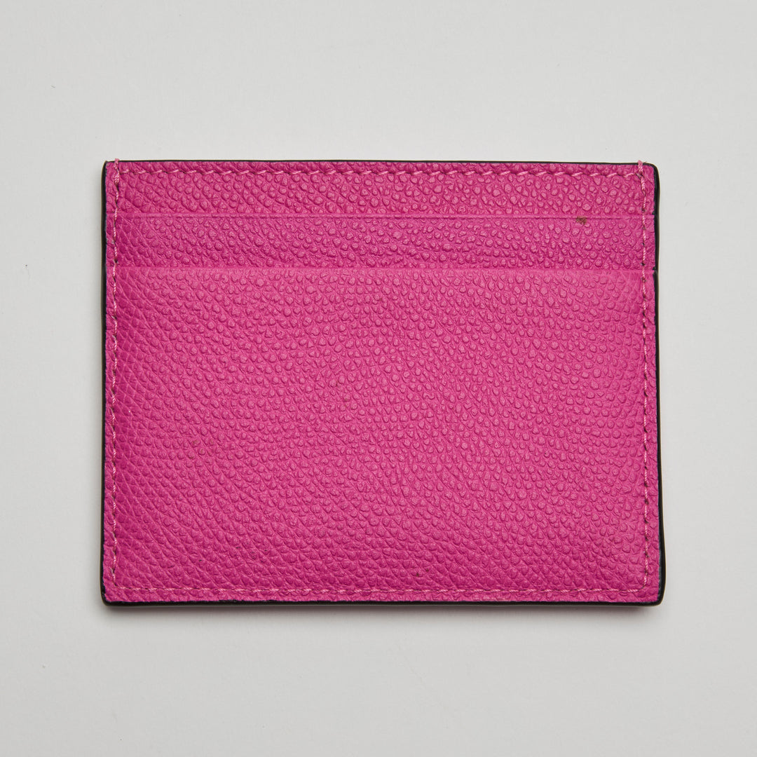 Valentino Pink Grained Calfskin Leather VLogo Cardholder