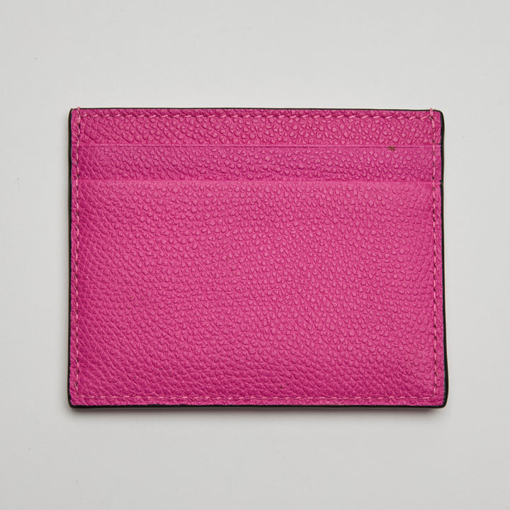 Valentino Pink Grained Calfskin Leather VLogo Cardholder