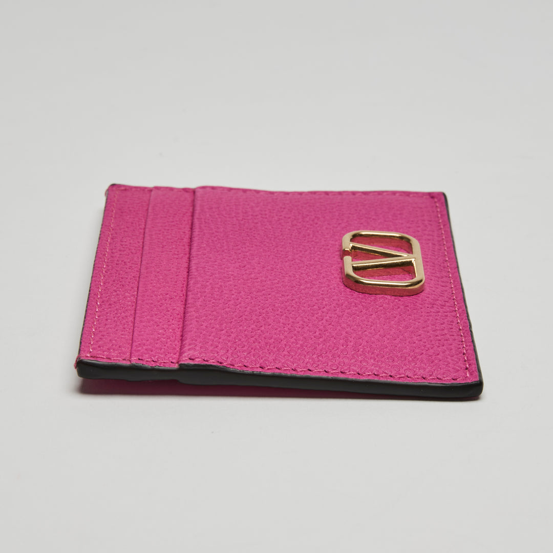 Valentino Pink Grained Calfskin Leather VLogo Cardholder