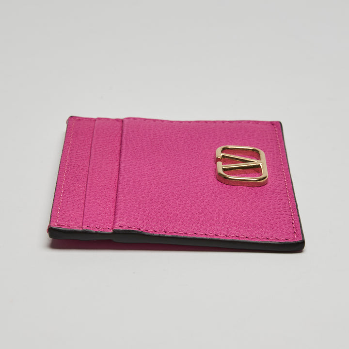 Valentino Pink Grained Calfskin Leather VLogo Cardholder