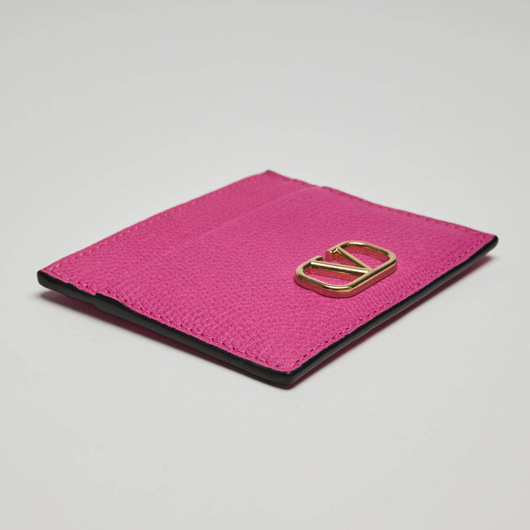 Valentino Pink Grained Calfskin Leather VLogo Cardholder