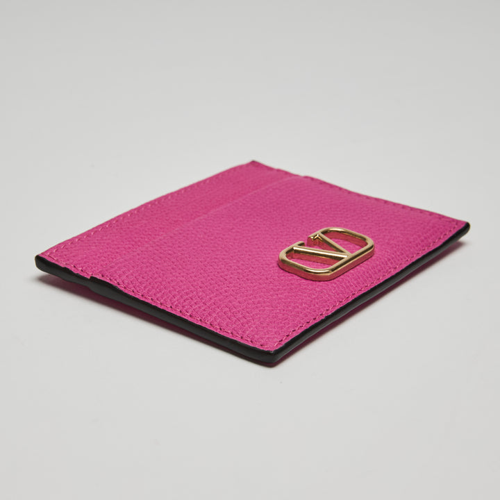 Valentino Pink Grained Calfskin Leather VLogo Cardholder