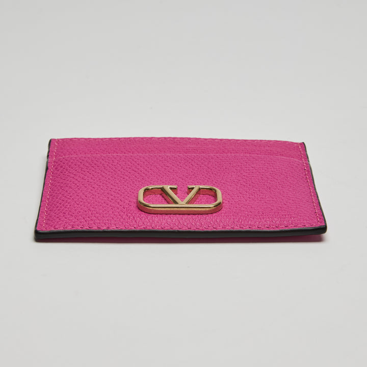 Valentino Pink Grained Calfskin Leather VLogo Cardholder
