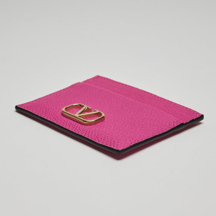 Valentino Pink Grained Calfskin Leather VLogo Cardholder