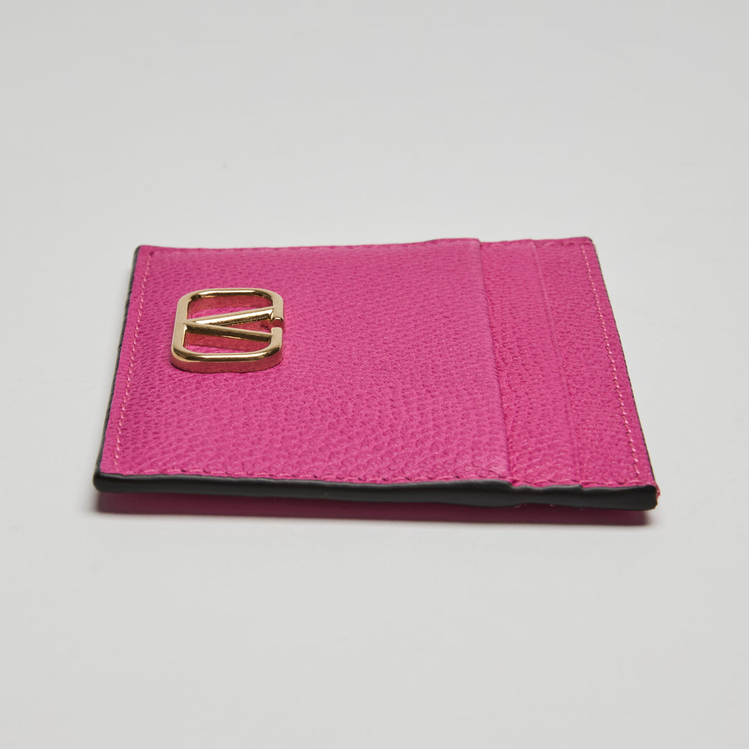 Valentino Pink Grained Calfskin Leather VLogo Cardholder
