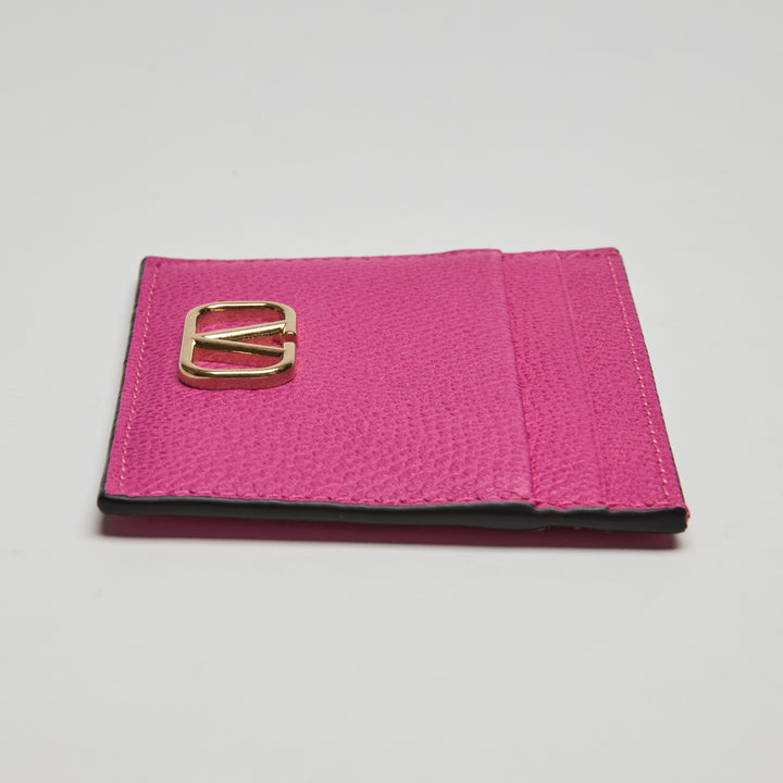 Valentino Pink Grained Calfskin Leather VLogo Cardholder