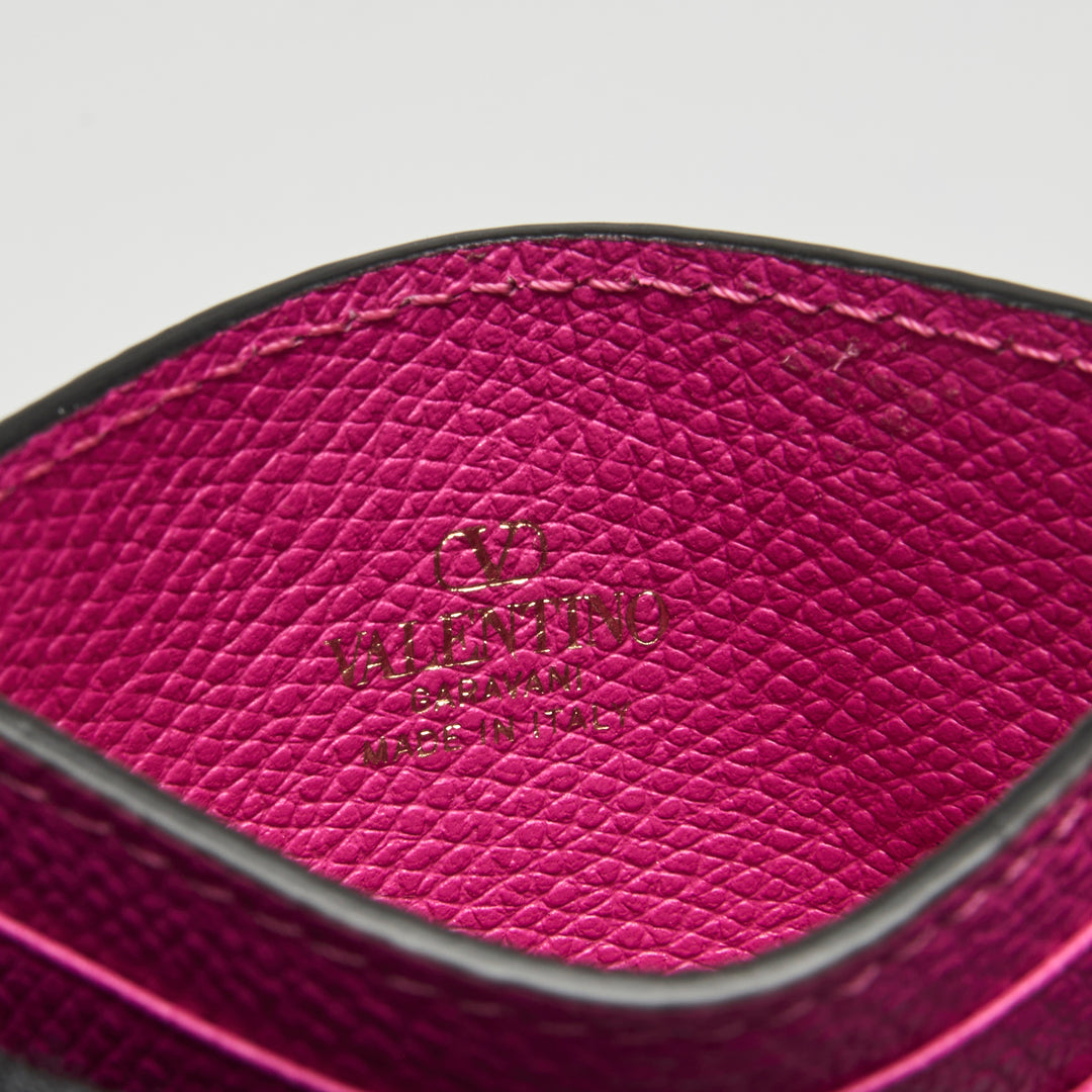 Valentino Pink Grained Calfskin Leather VLogo Cardholder