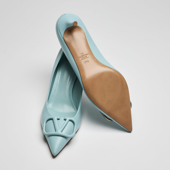 Valentino Sky Blue Calf Leather VLogo Pumps Size 38.5