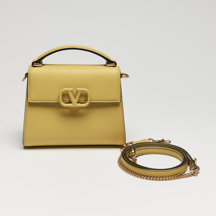 Valentino Cedar Yellow Grainy Calfskin Leather Mini Vsling Satchel