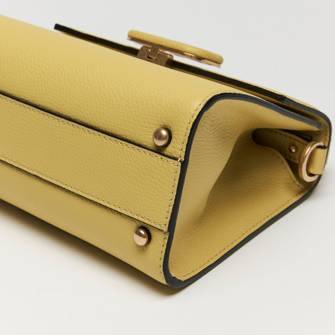 Valentino Cedar Yellow Grainy Calfskin Leather Mini Vsling Satchel