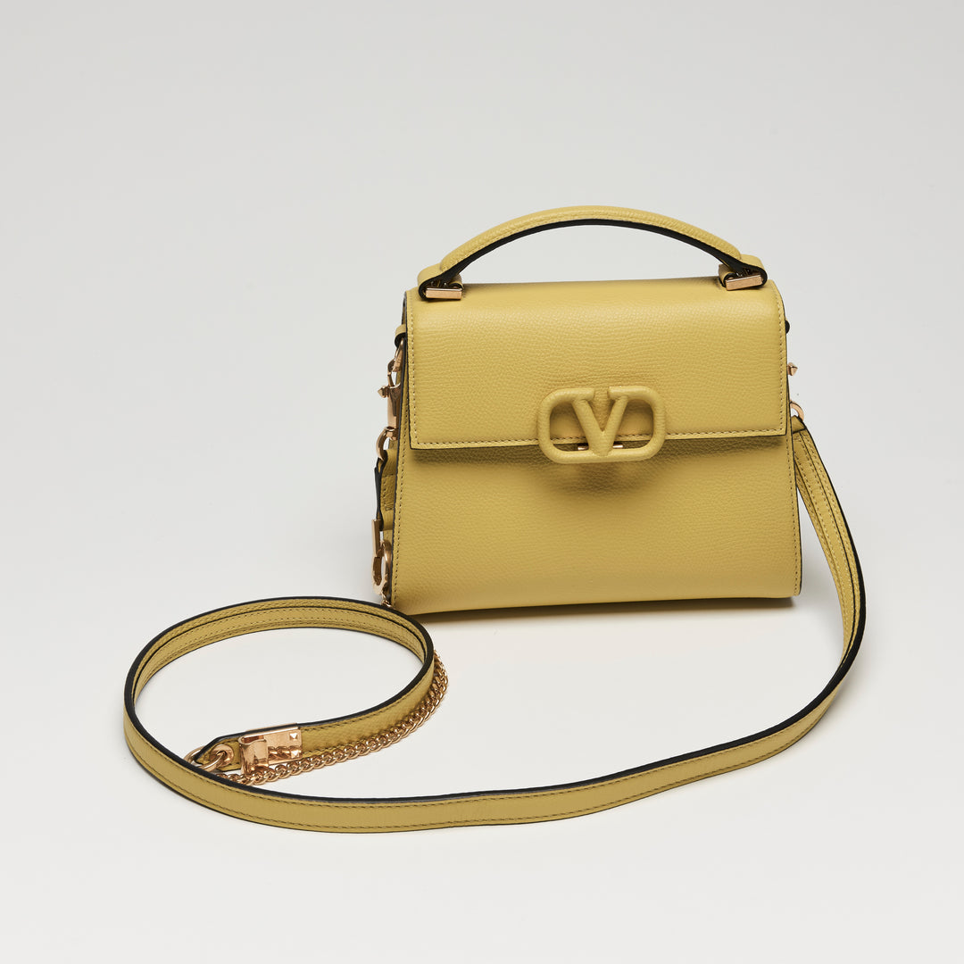 Valentino Cedar Yellow Grainy Calfskin Leather Mini Vsling Satchel