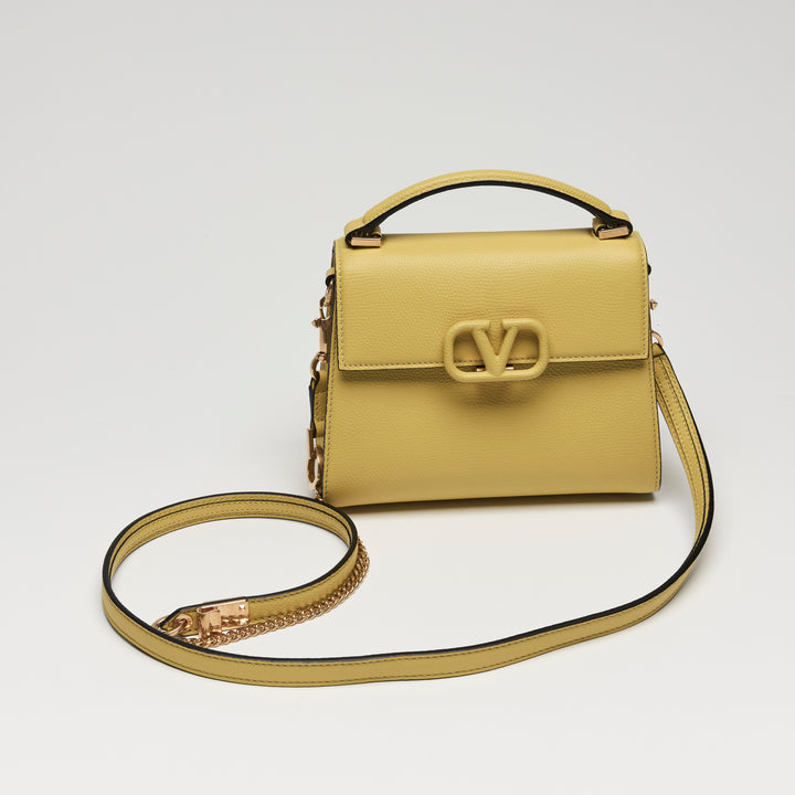 Valentino Cedar Yellow Grainy Calfskin Leather Mini Vsling Satchel