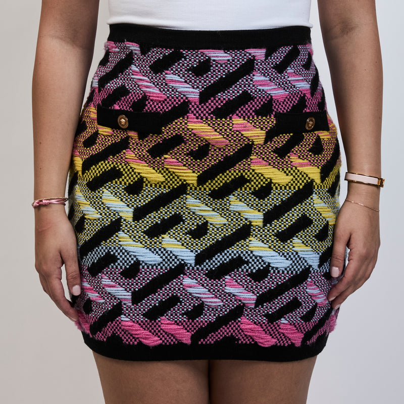 Versace Black Multicolor Wool Knit Skirt Size 40
