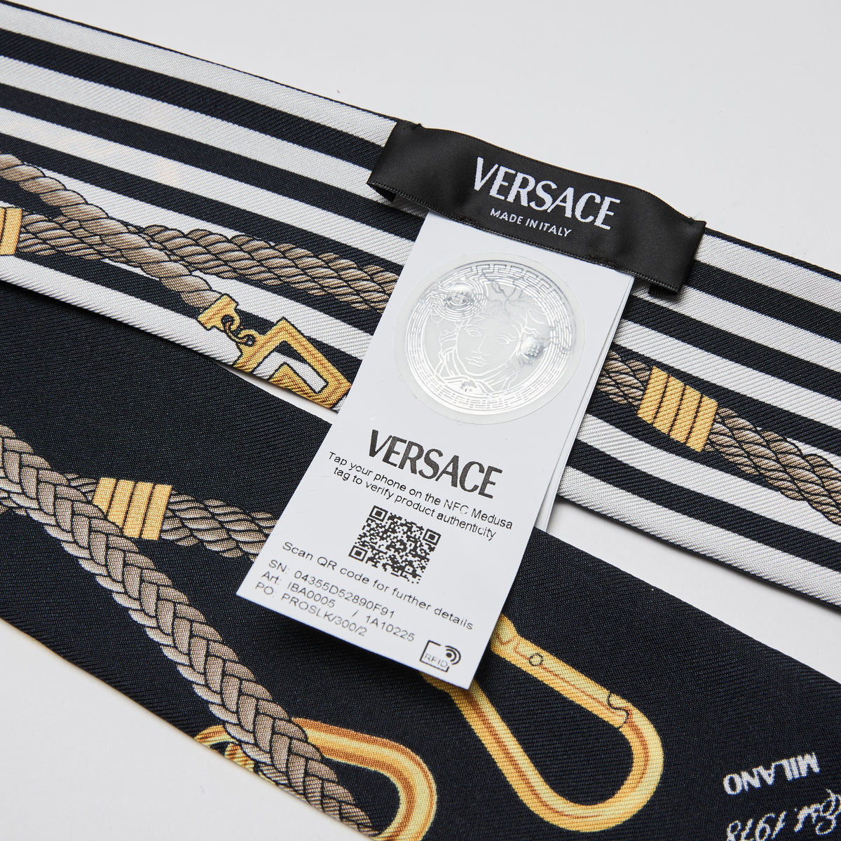 Versace Navy Silk Greca Nautical Scarf