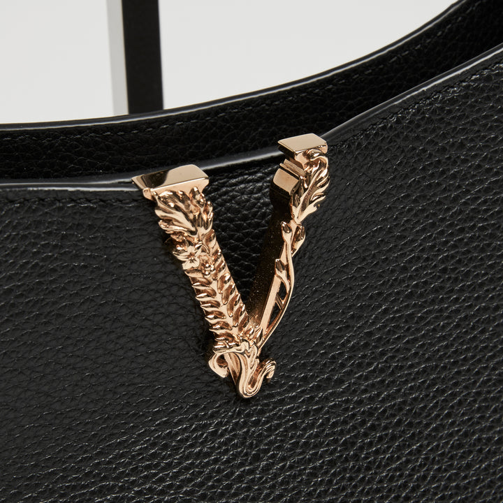 Versace Black Calf Leather Virtus Shoulder Bag