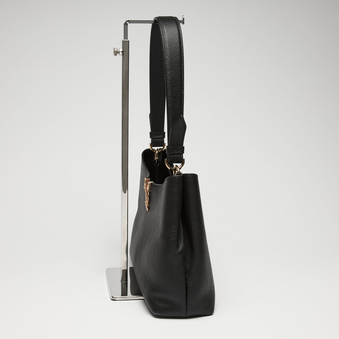 Versace Black Calf Leather Virtus Shoulder Bag