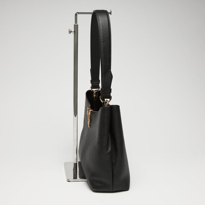 Versace Black Calf Leather Virtus Shoulder Bag