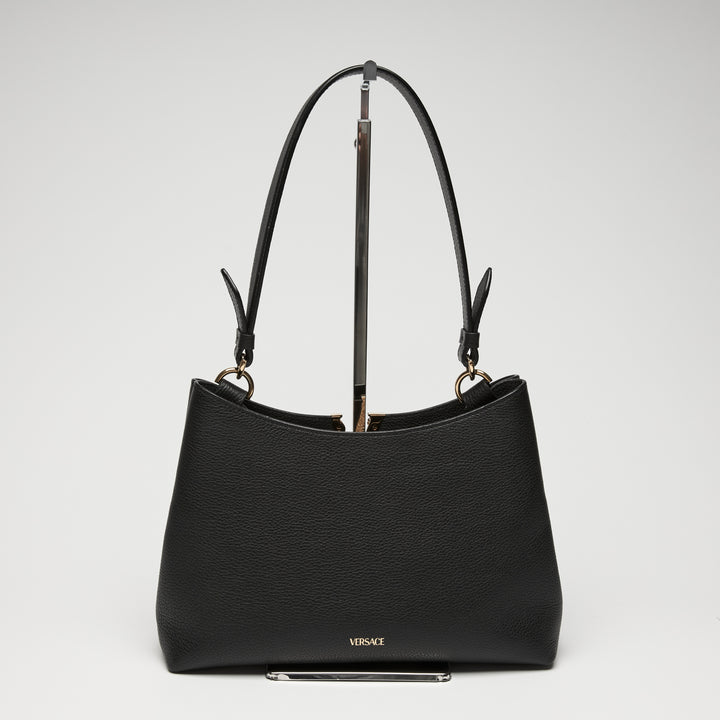 Versace Black Calf Leather Virtus Shoulder Bag