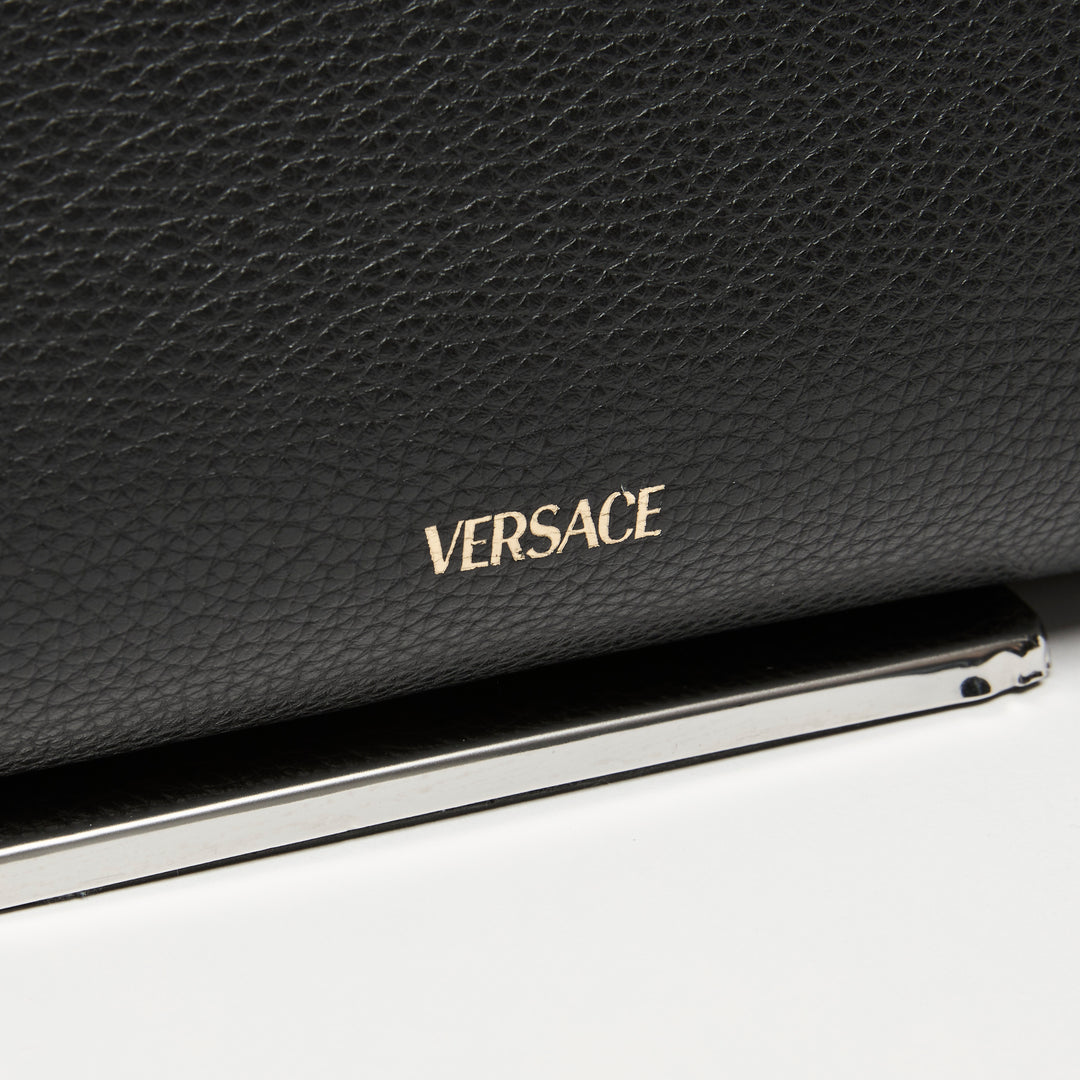 Versace Black Calf Leather Virtus Shoulder Bag