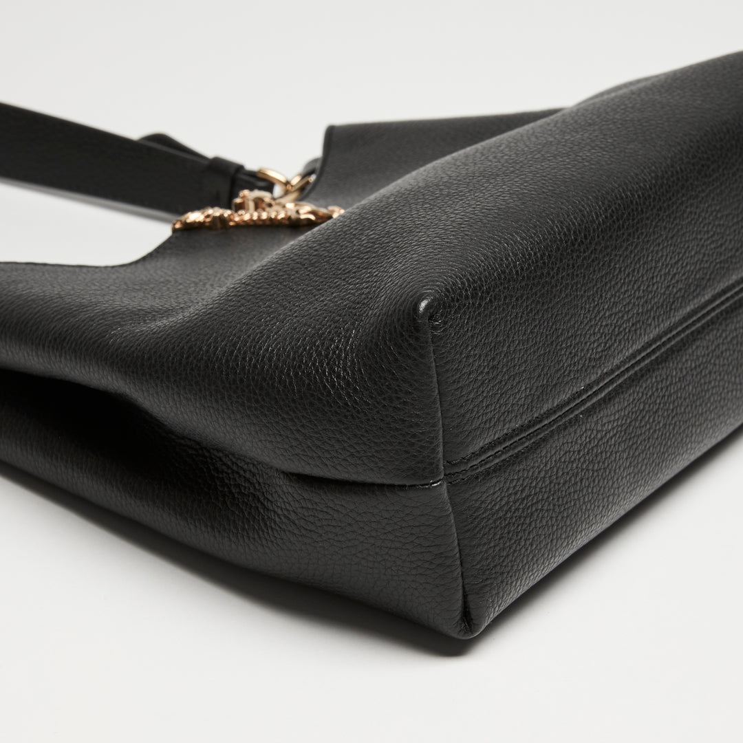 Versace Black Calf Leather Virtus Shoulder Bag