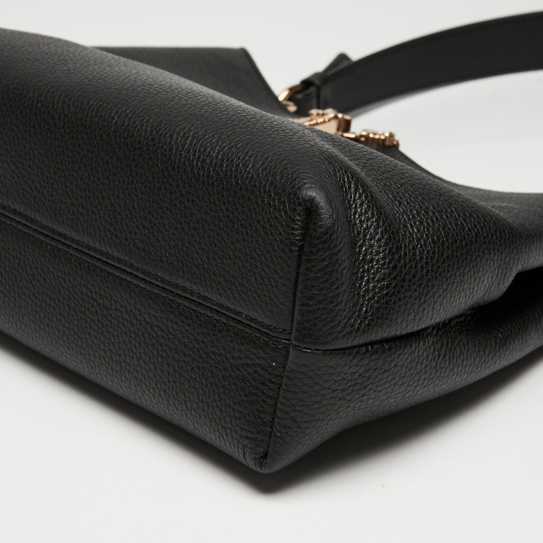 Versace Black Calf Leather Virtus Shoulder Bag